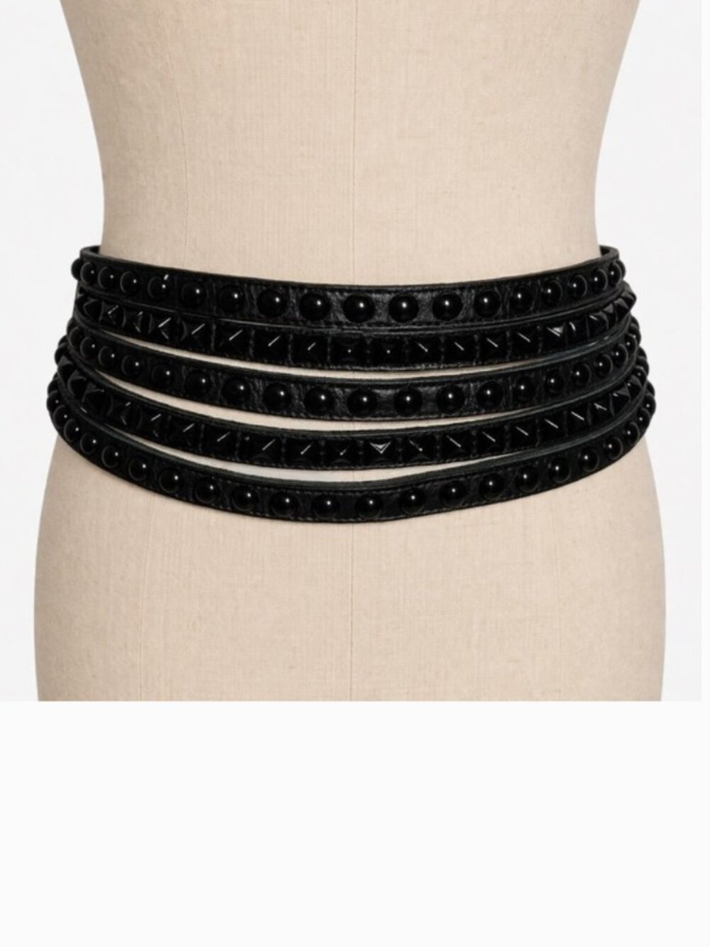 B-Low the Belt Vintage Moto Multi-Strand Studded Leather Waist Belt Black size S